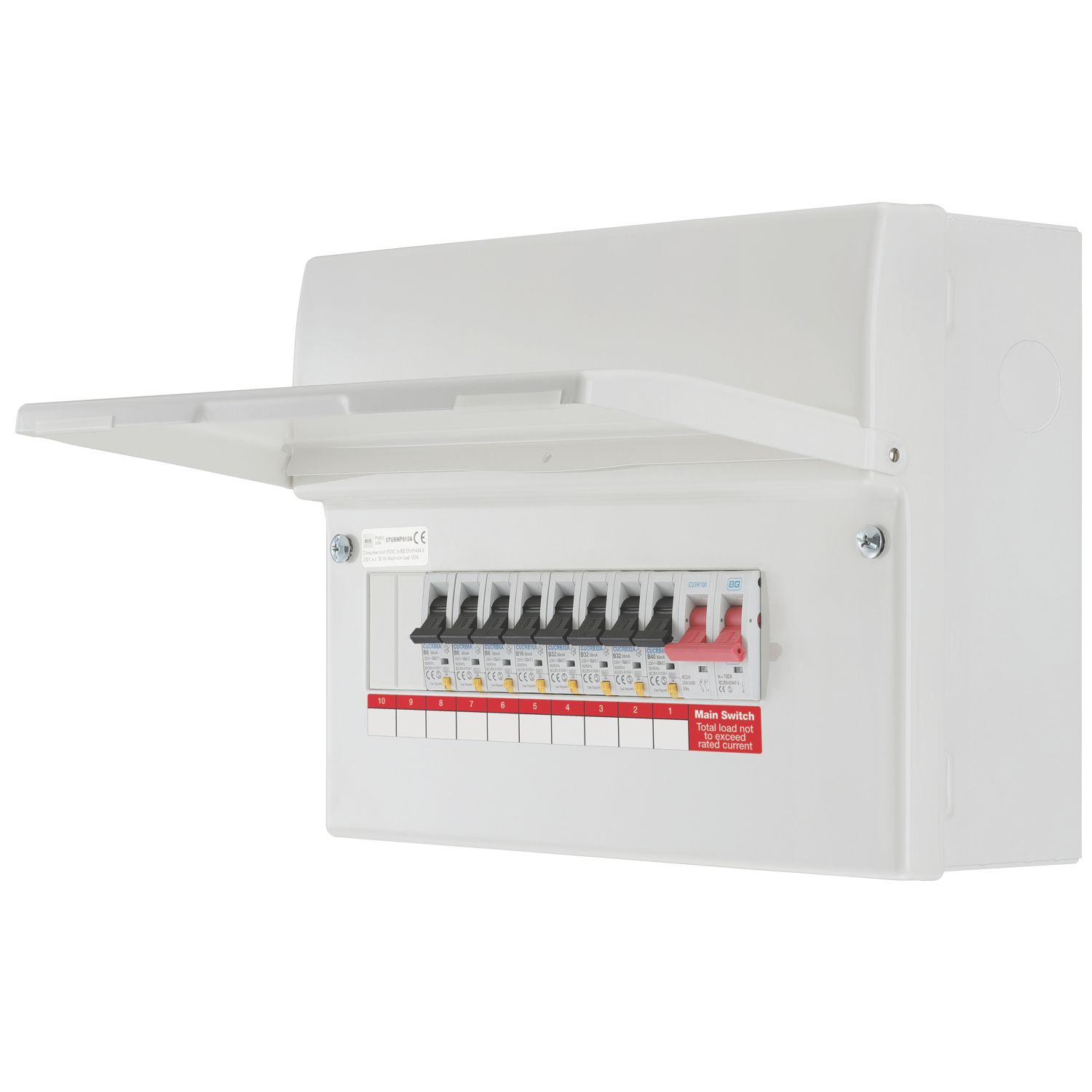 British General Fortress 12-Module 8-Way Populated Main Switch Consumer Unit (332PX)