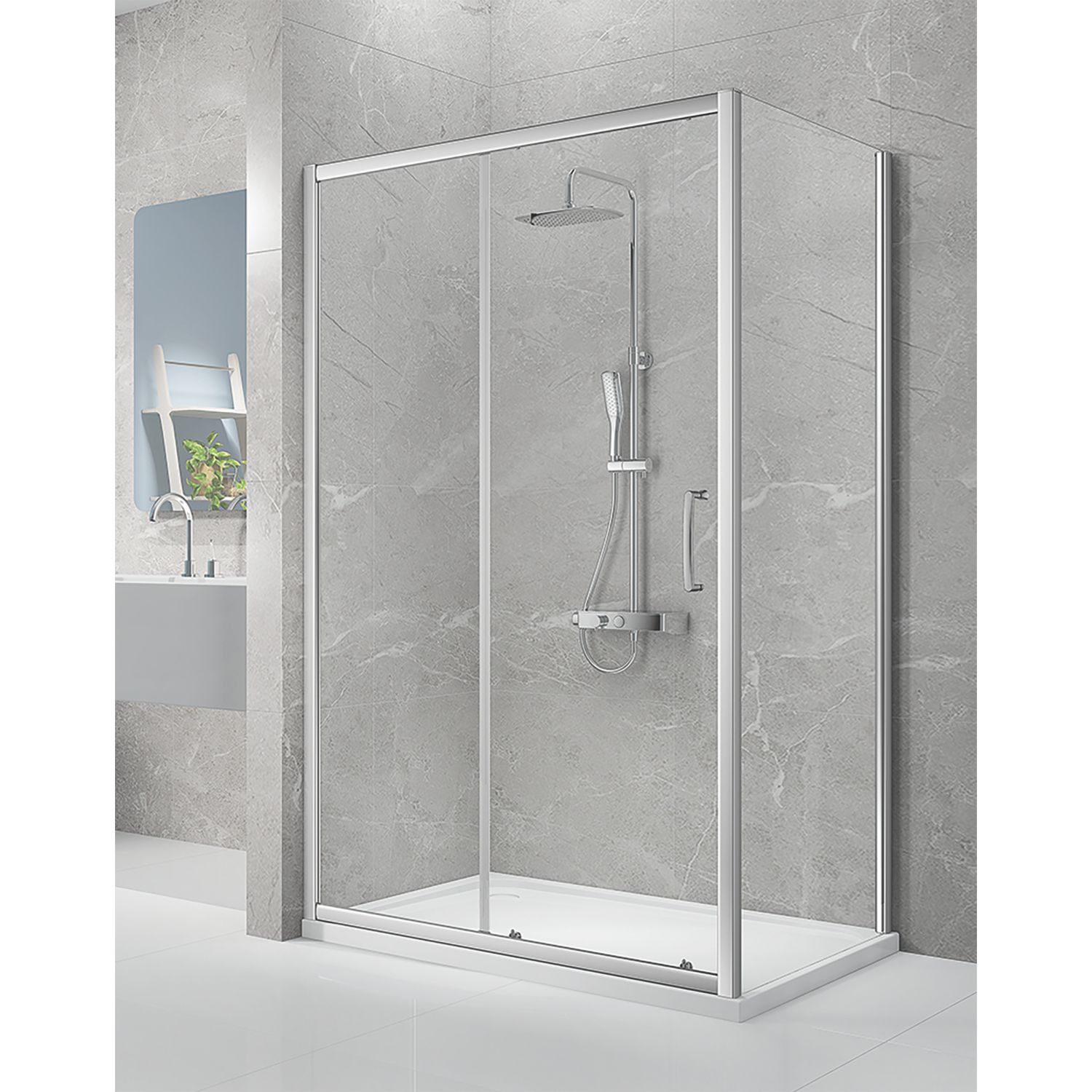Triton Neo Eight Framed Rectangular Sliding Door Shower Enclosure Chrome 1100mm x 900mm x 1900mm (332TK)
