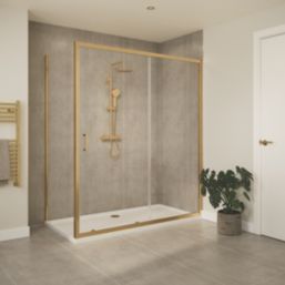 Essentials Semi-Framed Shower Enclosure Side Panel Brushed Brass 800mm