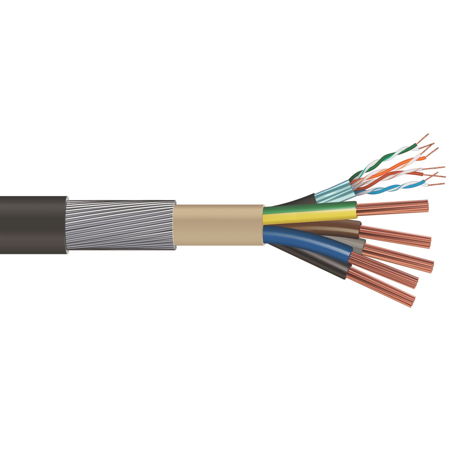 Time EV-Ultra Black 5-Core 6mm² & Cat 5e 4-Pair Armoured EV Charging Cable 1m Coil (333RG)