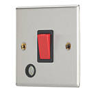 Contactum iConic 32A 1-Gang DP Control Switch & Flex Outlet Brushed Steel  with Black Inserts