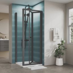 ETAL  Framed Square Bi-Fold Door Shower Enclosure & Tray  Matt Black 750mm x 750mm x 1940mm