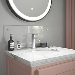 Splashback  Glass Bathroom Splashback Clear Brushed Chrome 600mm x 250mm x 4mm