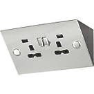 Knightsbridge  13A 2-Gang SP Switched Socket + 2.4A 2-Outlet Type A USB Charger Stainless Steel with Black Inserts