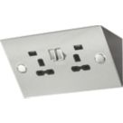 Knightsbridge  13A 2-Gang SP Switched Socket + 2.4A 12W 2-Outlet Type A USB Charger Stainless Steel with Black Inserts
