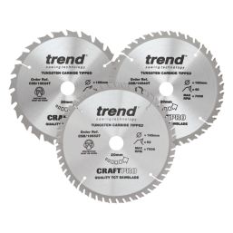 Trend CSB/165/3PK/B Wood/Chipboard/MDF Circular Saw Blade 165mm x 20mm 24/40/52T 3 Piece Set