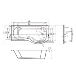 Essentials Acrylic P-Shape Shower Bath Left-Hand