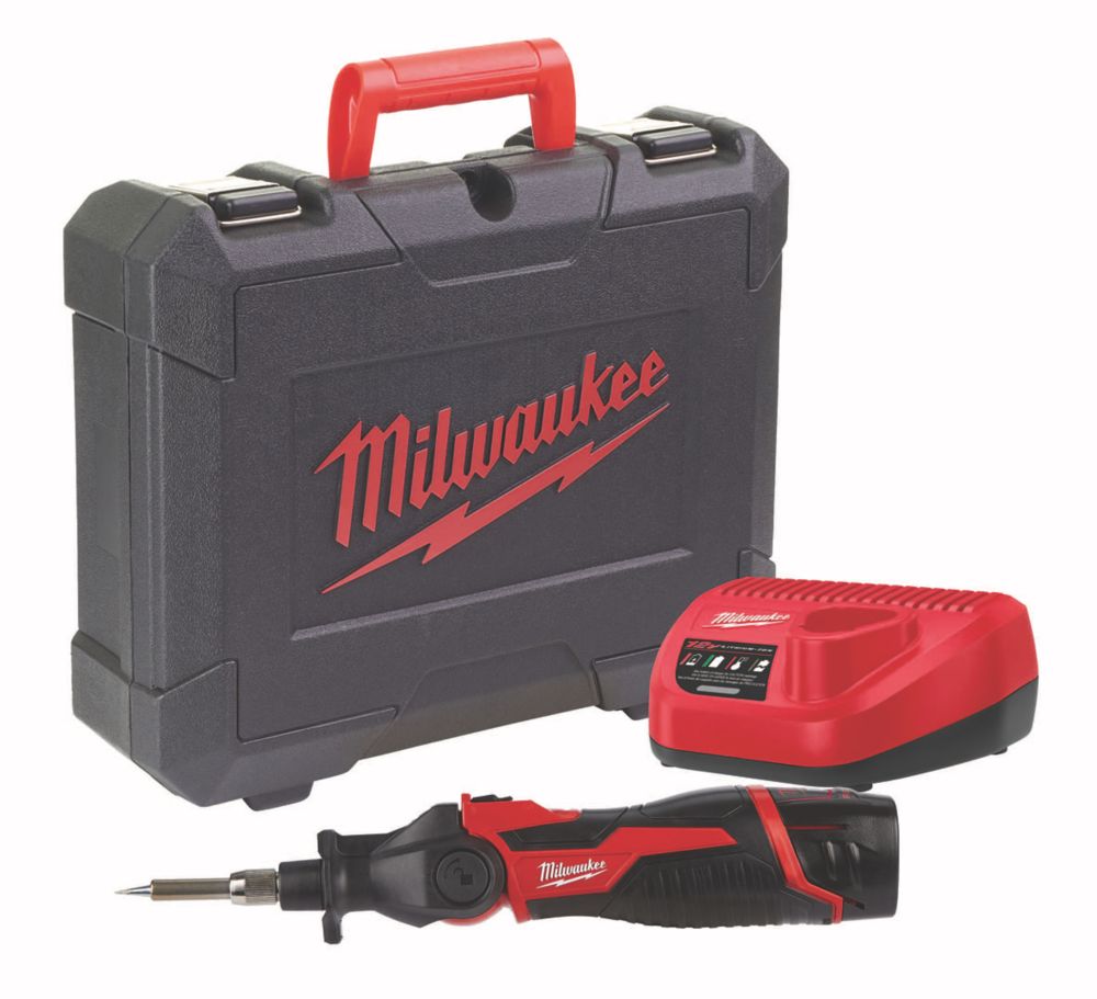 Milwaukee M12 SI-201C 12V x 2.0Ah Li-Ion RedLithium Cordless Soldering  Iron Screwfix