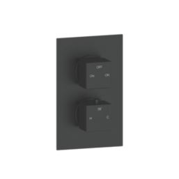 Iowa HP/Combi Flexible Concealed Matt Black Thermostatic Square Concealed Shower Mixer with Riser Handset & Overhead Outlet