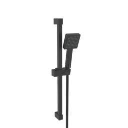Iowa HP/Combi Flexible Concealed Matt Black Thermostatic Square Concealed Shower Mixer with Riser Handset & Overhead Outlet