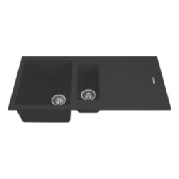 Carysil TD150-MB 1.5 Bowl Granite Composite Kitchen Sink Midnight Black Reversible 1000mm x 500mm