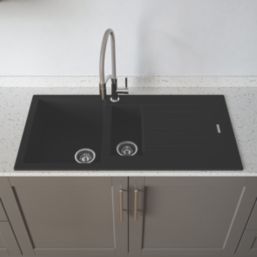 Carysil TD150-MB 1.5 Bowl Granite Composite Kitchen Sink Midnight Black Reversible 1000mm x 500mm