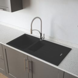 Carysil TD150-MB 1.5 Bowl Granite Composite Kitchen Sink Midnight Black Reversible 1000mm x 500mm