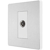 British General Evolve Coaxial TV / FM Socket Brushed Steel with White Inserts
