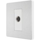 British General Evolve 1-Gang Coaxial TV / FM Socket Brushed Steel with White Inserts