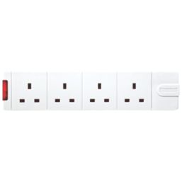 Masterplug 13A 4-Gang Unfused Rewireable Trailing Socket with LED White