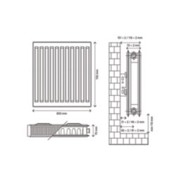 Flomasta 700mm x 800mm 4150BTU White Type 21 Convector Radiator