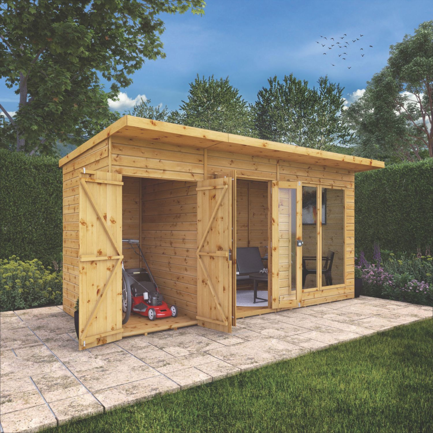 Mercia Maine 13' 6" x 6' (Nominal) Pent Tongue & Groove Timber Summerhouse & Shed (334YL)