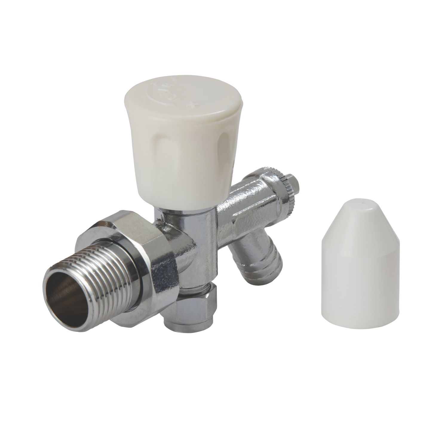 Flomasta 8mm x 21mm White/Chrome Angled Modern Manual Radiator Valve Head & Body With Drain Off (335FW)