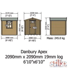Shire Danbury 7' x 7' (Nominal) Apex Timber Log Cabin