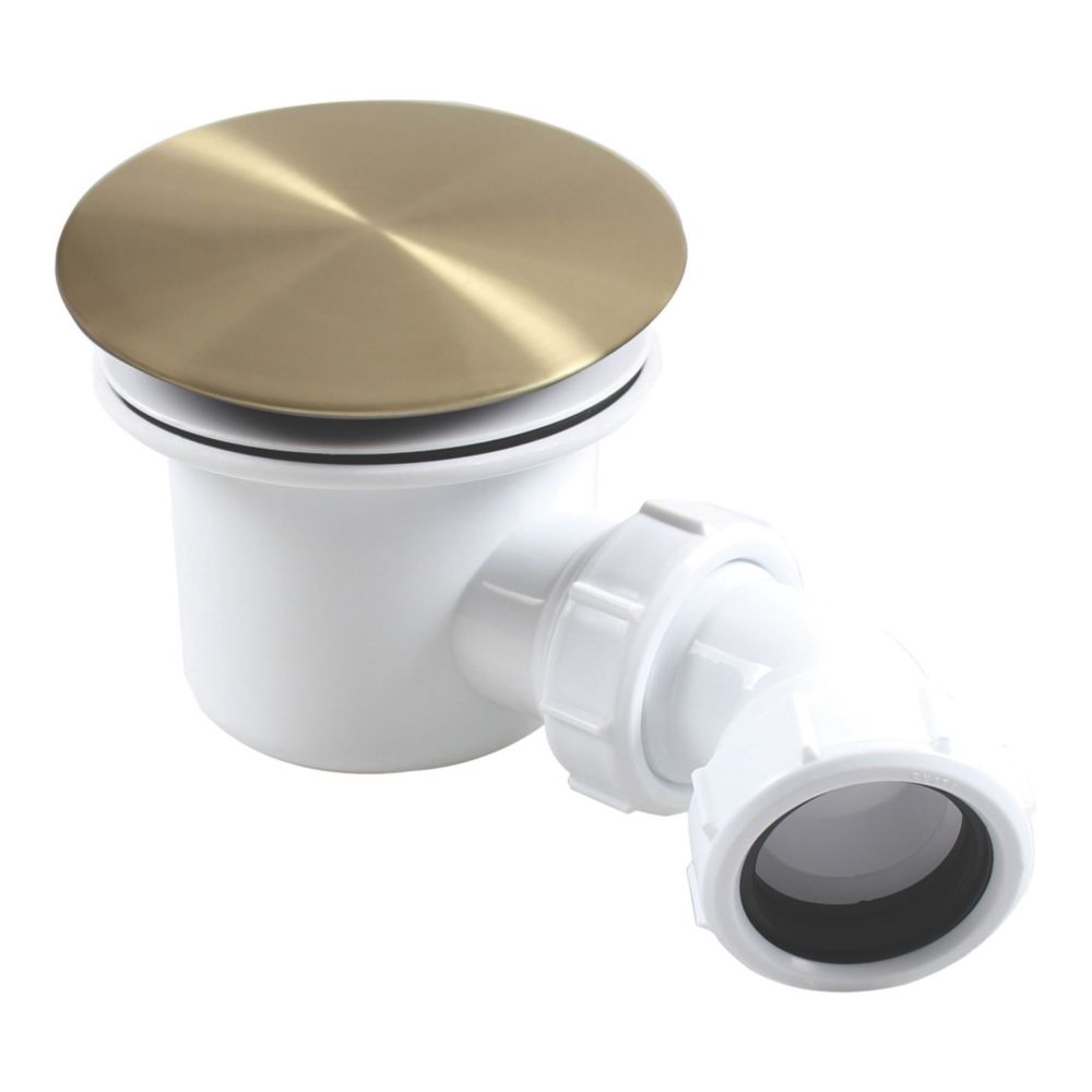 Flomasta Shower Trap with Inner Basket Brushed Brass 90mm - Screwfix