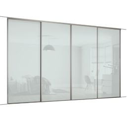 Spacepro Classic 4-Door Framed Glass Sliding Wardrobe Doors White Frame Arctic White Panel 2978mm x 2260mm