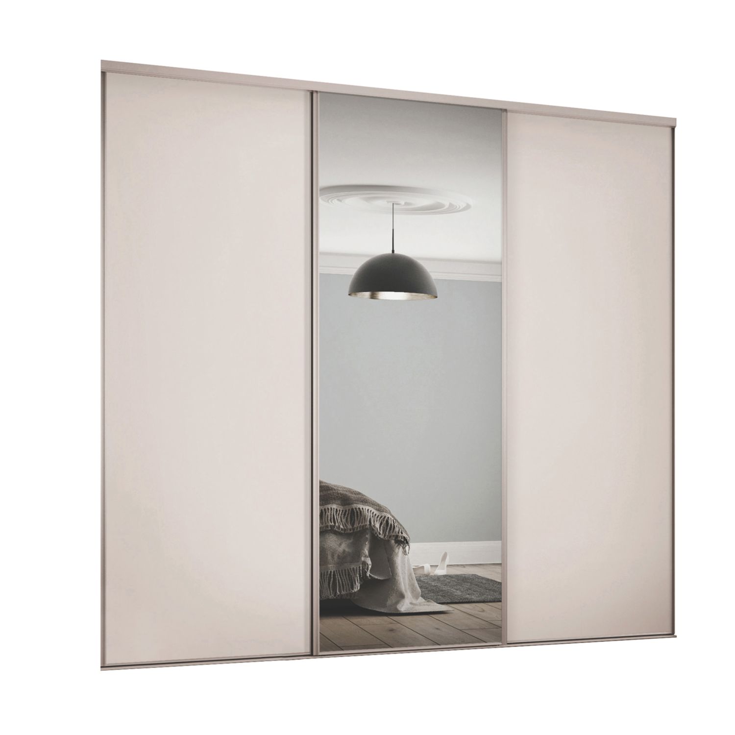 Spacepro Classic 3-Door Sliding Wardrobe Door Kit Cashmere Frame Cashmere / Mirror Panel 1760mm x 2260mm (336GK)
