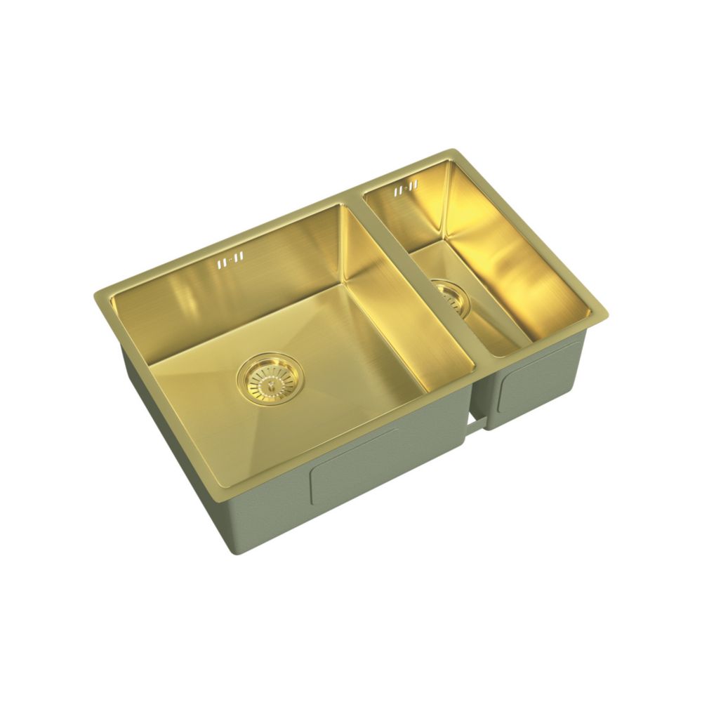 Etal Elite 15 Bowl Stainless Steel Kitchen Sink Brushed Brass Left Handed 670mm X 440mm Screwfix 7526