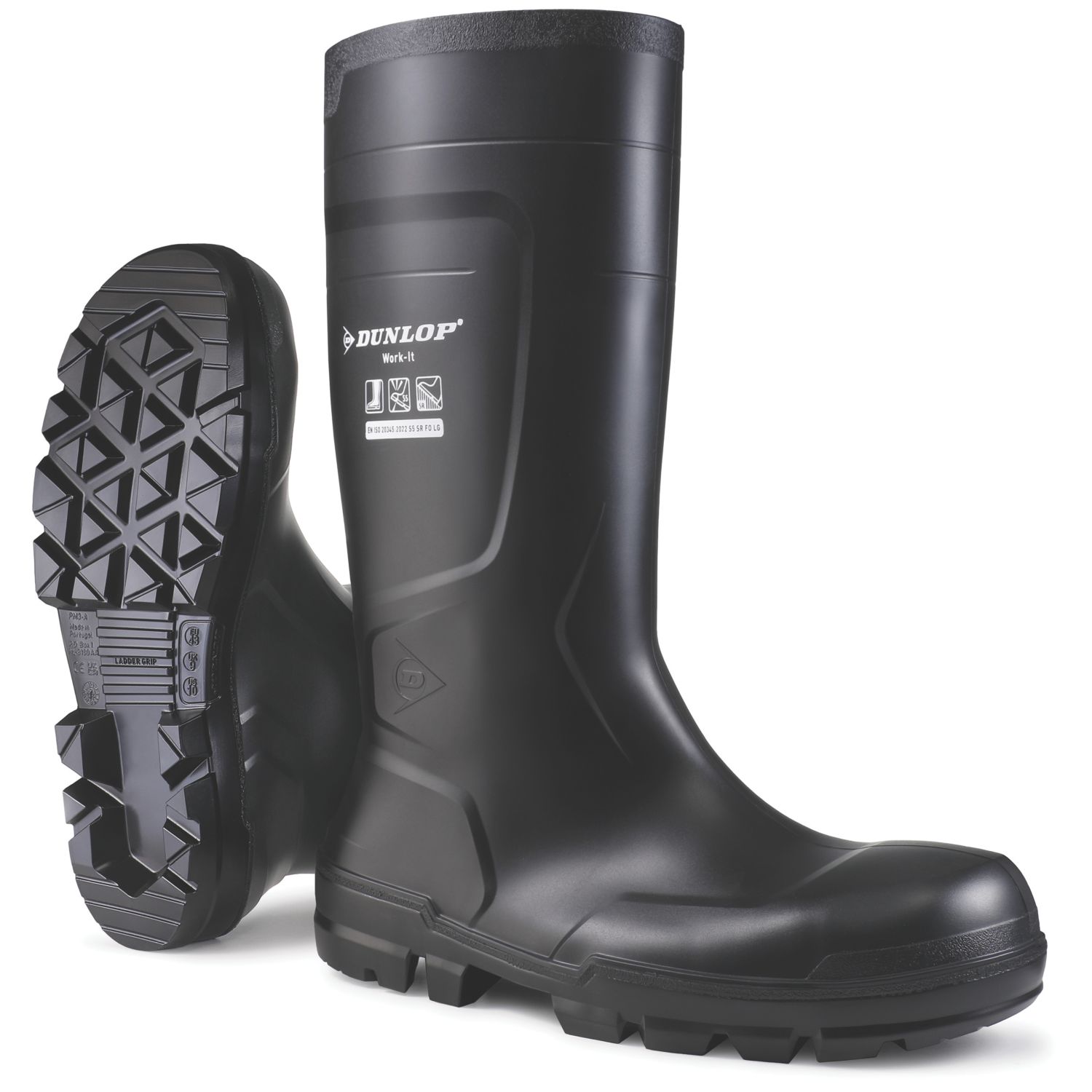 Dunlop Work-It Size 10.5 Black Steel Toe Cap Safety Wellies (336XG)