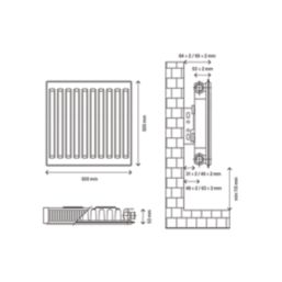 Flomasta 500mm x 500mm 1386BTU White Type 11 Convector Radiator