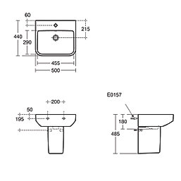 Ideal Standard i.life B Washbasin & Semi Pedestal 1 Tap Hole 500mm