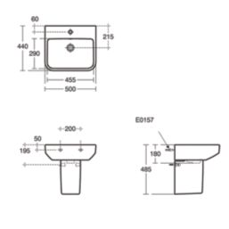 Ideal Standard i.life B Washbasin & Semi Pedestal 1 Tap Hole 500mm