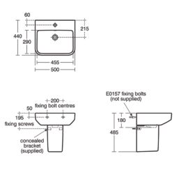 Ideal Standard i.life B Washbasin & Semi Pedestal 1 Tap Hole 500mm