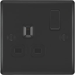 British General Nexus Metal 13A 1-Gang DP Switched Power Socket Matt Black  with Colour-Matched Inserts