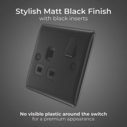 British General Nexus Metal 13A 1-Gang DP Switched Power Socket Matt Black  with Colour-Matched Inserts