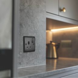 British General Nexus Metal 13A 1-Gang DP Switched Power Socket Matt Black  with Colour-Matched Inserts