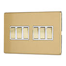 Contactum Lyric 10AX 6-Gang 2-Way Light Switch  Brushed Brass with White Inserts