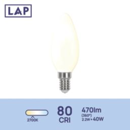 LAP  E14 Candle LED Light Bulb Milky 470lm 2.2W 2 Pack
