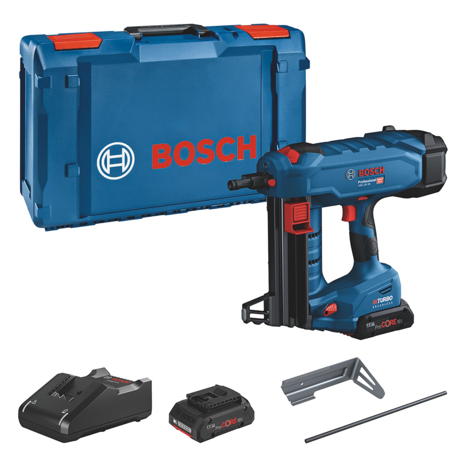 Bosch GNB 18V-38 Professional 38mm 18V 2 x 4.0Ah Li-Ion AMPShare Brushless Concrete/Steel Cordless Nail Gun (338CK)