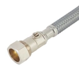 Flomasta Straight Flexible Compression Hose with Isolating Valve 22mm x 3/4" x 300mm
