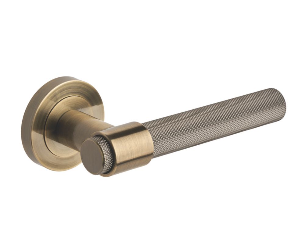 Designer Levers Kensington Knurled Lever on Rose Door Handle Pair Antique Brass Screwfix