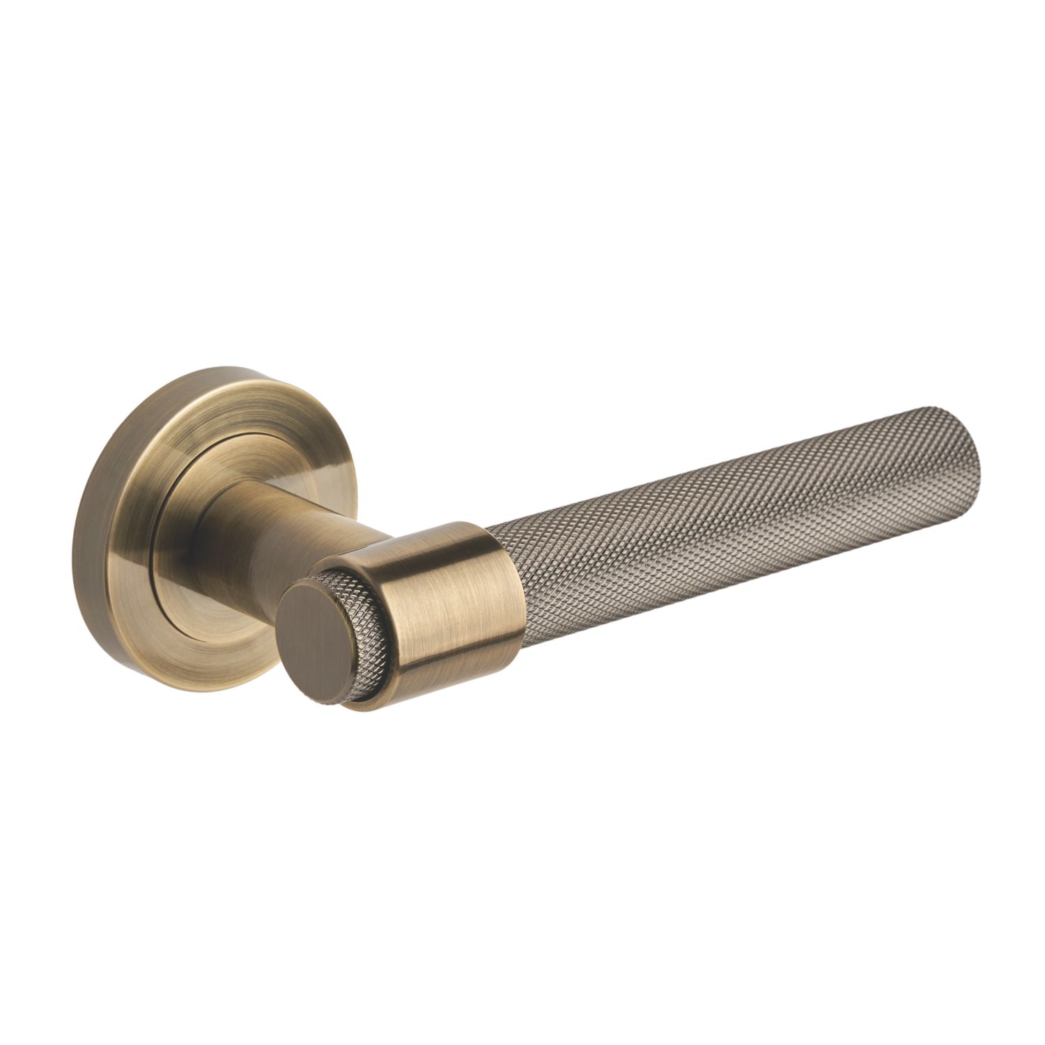 Designer Levers Kensington Knurled Lever on Rose Door Handle Pair Antique Brass (338KK)