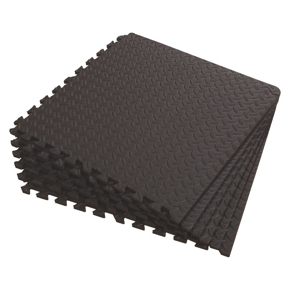 Anti-Slip Floor Interlocking Mat Black 600mm x 600mm x 10mm 6 Pack -  Screwfix