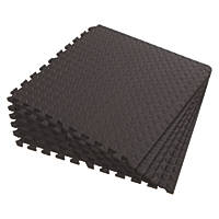 Anti-Slip Floor Interlocking Mat Black 600 x 600mm 6 Pack