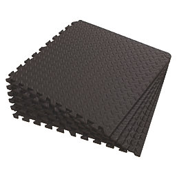 Anti-Slip Floor Interlocking Mat Black 600mm x 600mm x 10mm 6 Pack