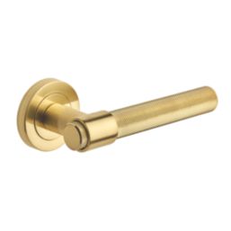 Designer Levers Kensington Knurled Lever on Rose Door Handle Pair Brushed Brass