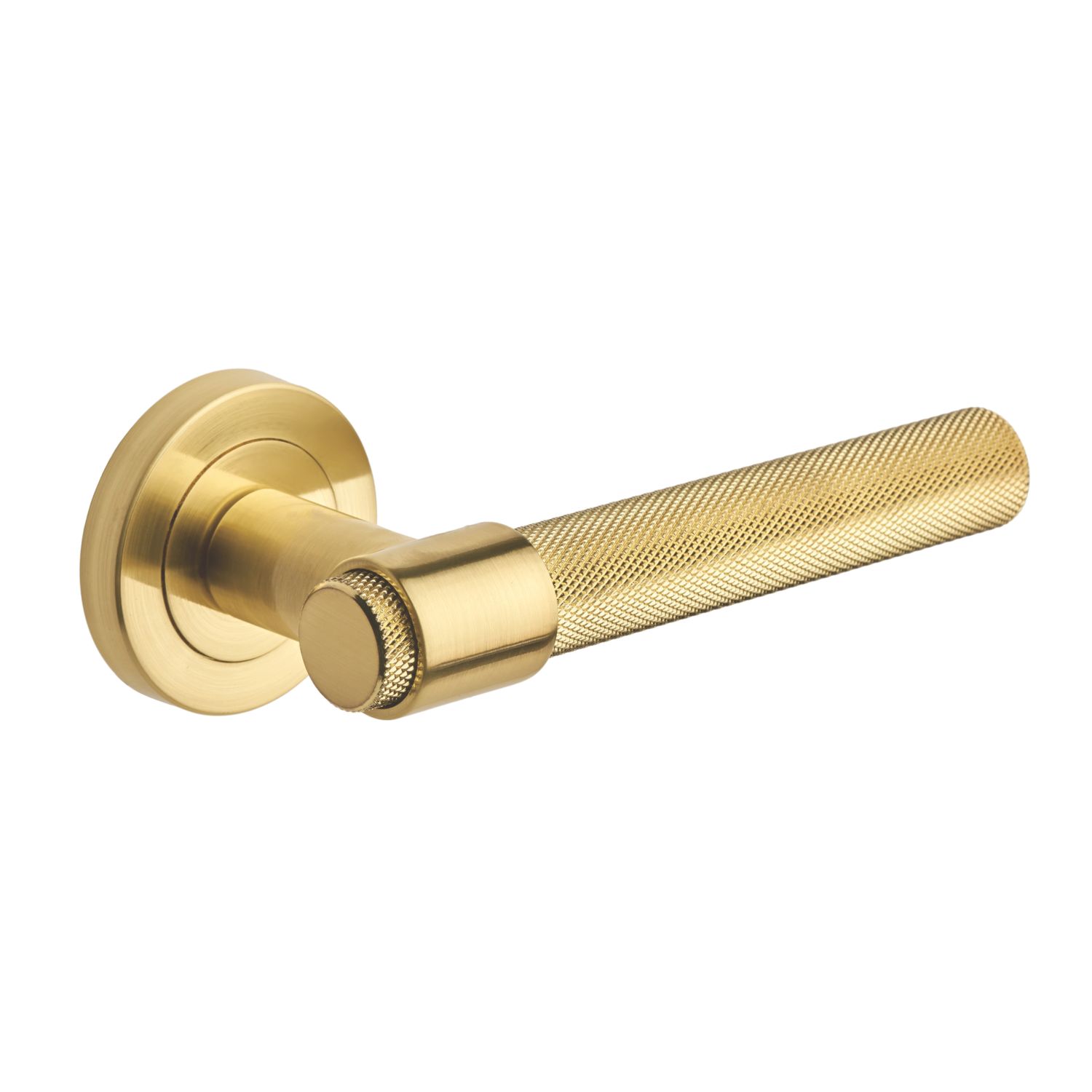 Designer Levers Kensington Knurled Lever on Rose Door Handle Pair Brushed Brass (339KK)