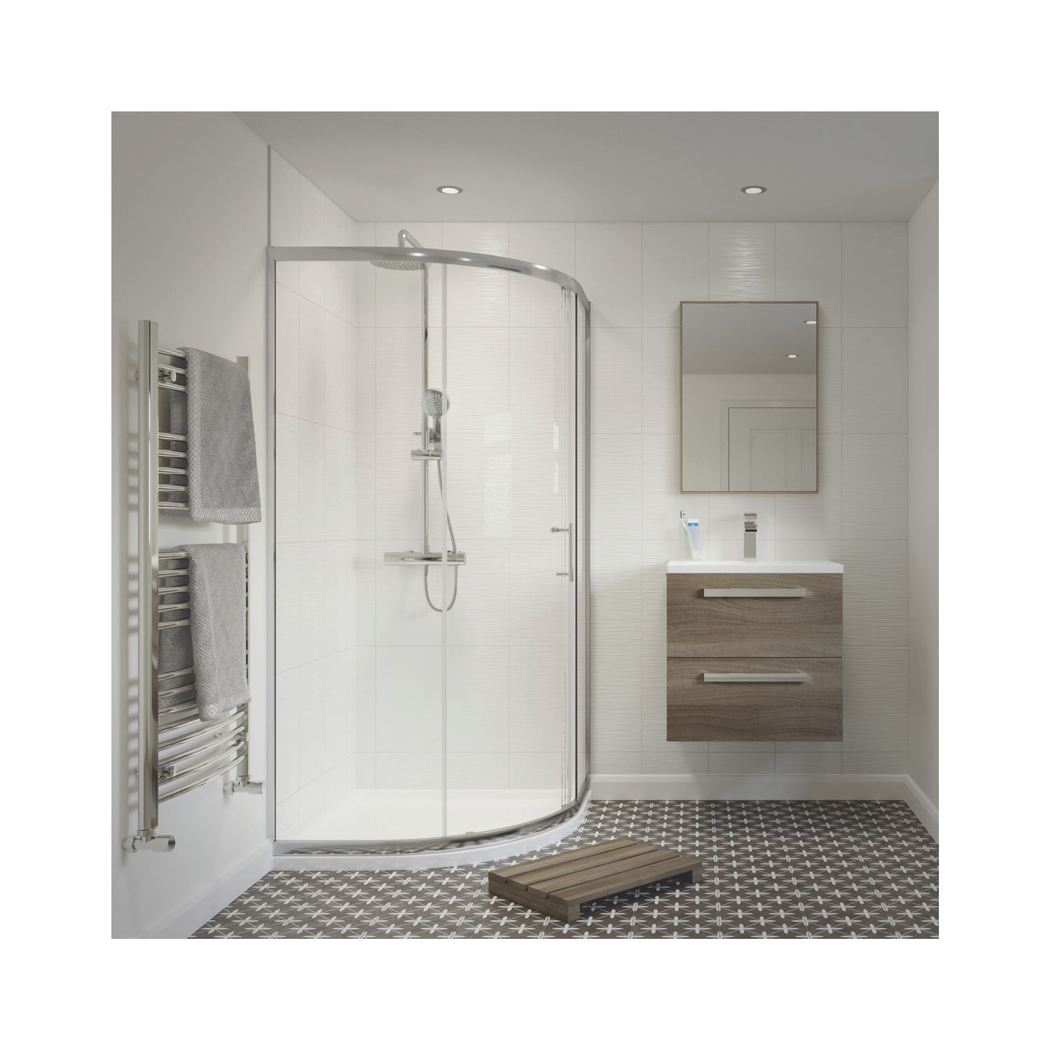 Framed Quadrant Shower Enclosure Polished Silver Effect/Clear 800mm x 800mm x 1850mm (339PJ)