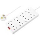 Masterplug 13A 8-Gang Unswitched  Extension Lead White 2m