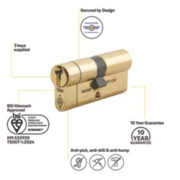 Yale Fire Rated 1 Star 6-Pin Euro Cylinder 40-45 (85mm) Polished Brass